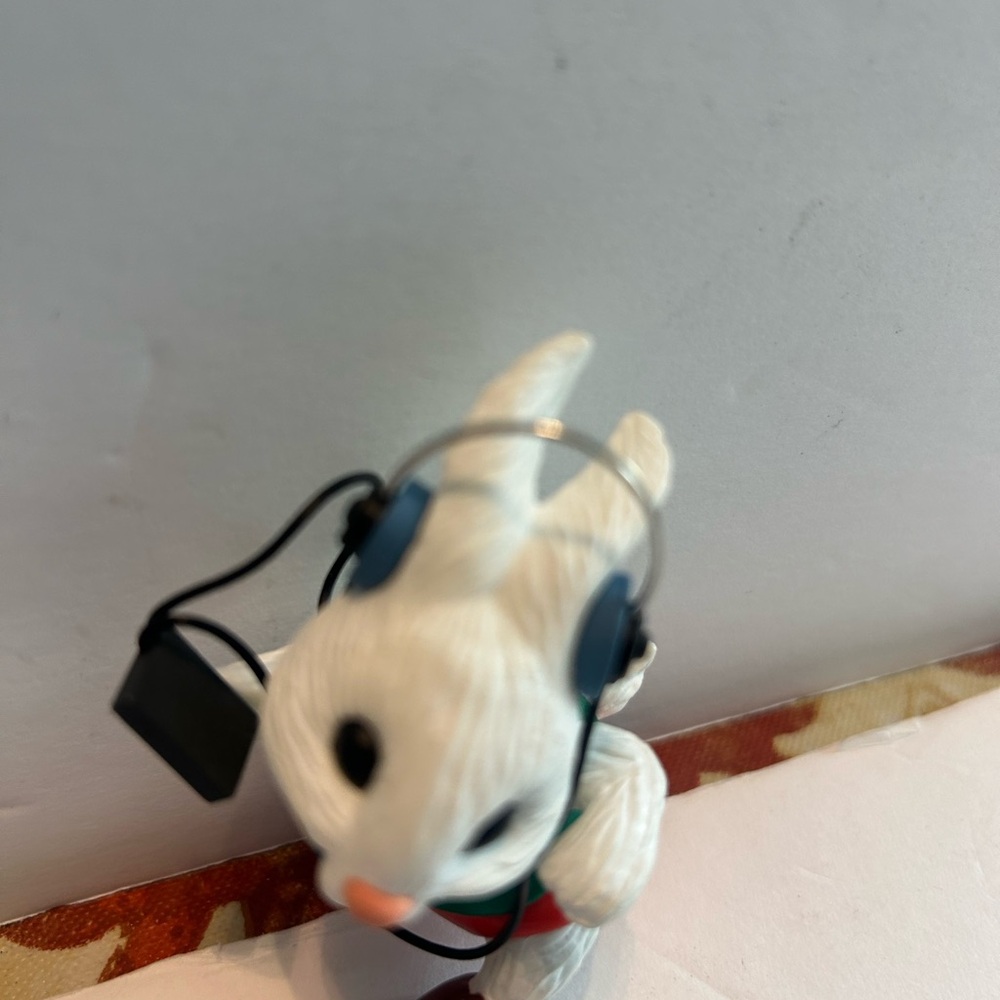 White Bunny Figurine with Headphones ornament